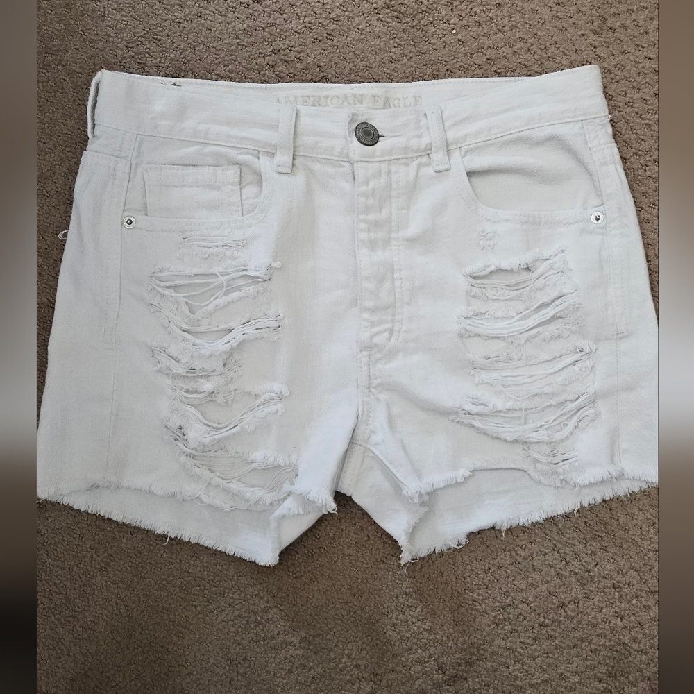 American Eagle Outfitters White Distressed Jean Shorts